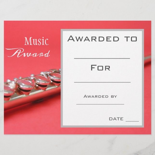Papier Prix de la flûte de musique certificat professeur  (Devant)