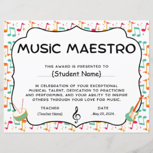 Papier Prix de la reconnaissance étudiante de Music Maest