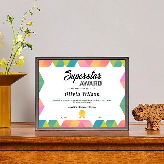 Papier Prix d'étudiant super star coloré modifiable (Editable Colorful Superstar Student Award)