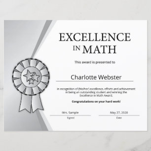 Papier Prix d'excellence en mathématiques en argent