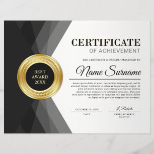 Papier Prix du Certificat de Réussite Noir & Or