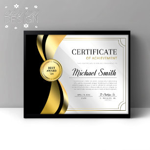 Papier Prix du Certificat de Réussite Noir & Or