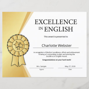 Papier Prix Gold Excellence en anglais