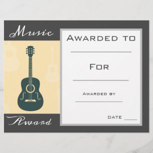 Papier Prix guitare de musique certificat professeur de m