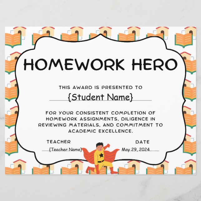 Papier Prix Homework Hero de reconnaissance étudiante (Devant)