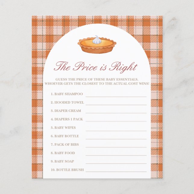 Papier Prix juste Cutie Baby shower à tarte jeu (Devant)