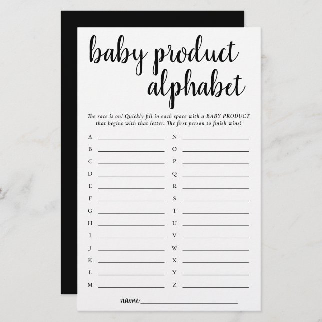 Papier Produit ABC moderne simple | Jeu de douche amusant (Devant / Derrière)