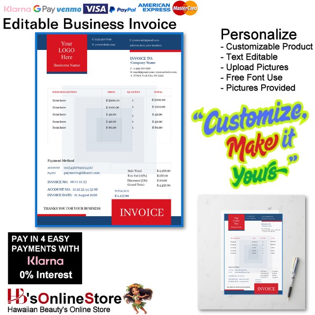 Papier Professional Red Blue White Business Invoice (Professional Red Blue White Business Invoice.)