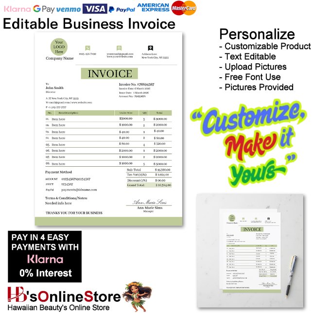 Papier Professional White & Green Modern Business Invoice (Professional White & Green Modern Business Invoice.)