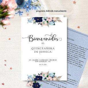 Papier Programa de Quinceañera en Español, Azul y Rosa