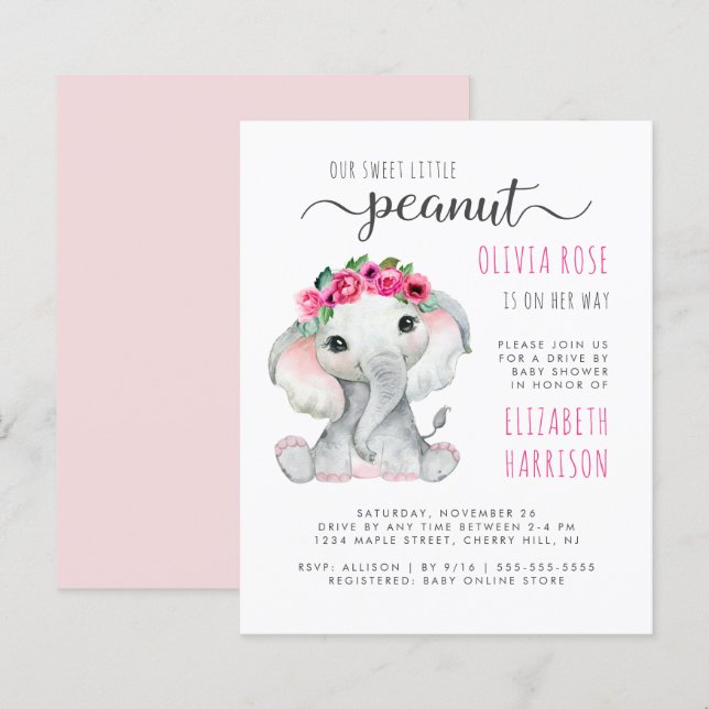 Papier Promenade Eléphant Rose Budget Par Bébé Fille Douc (Devant / Derrière)