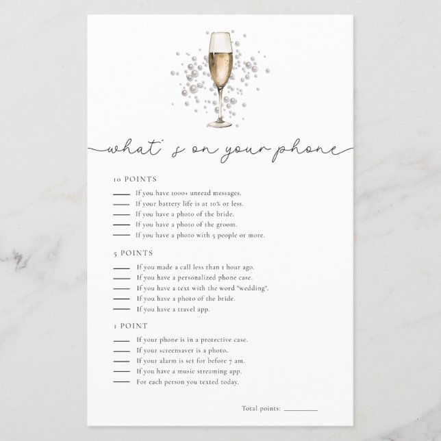 Papier Prosecco Whats On Your Phone Fête des mariées Game (Devant)