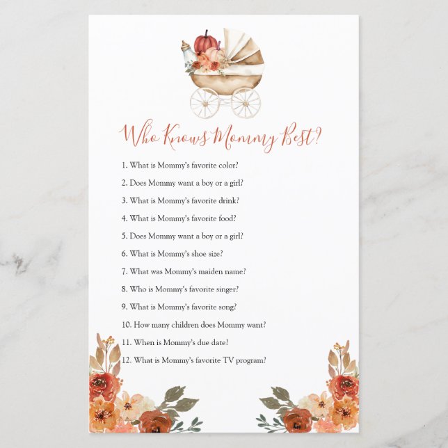 Papier Pumpkin Stroller Baby Shower Who Know Mommy Best (Devant)
