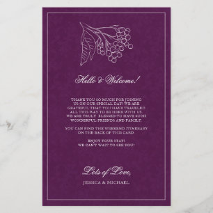 Papier Purple Botanique Élégant Mariage Bienvenue Itinéra