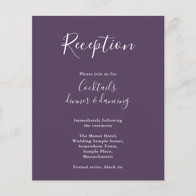 Papier Purple Budget Moderne Mariage Réception Circulaire (Devant)