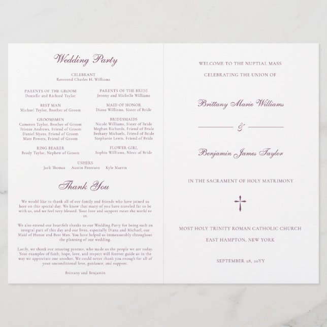 Papier Purple catholique Mariage cérémonie de cérémonie (Devant)