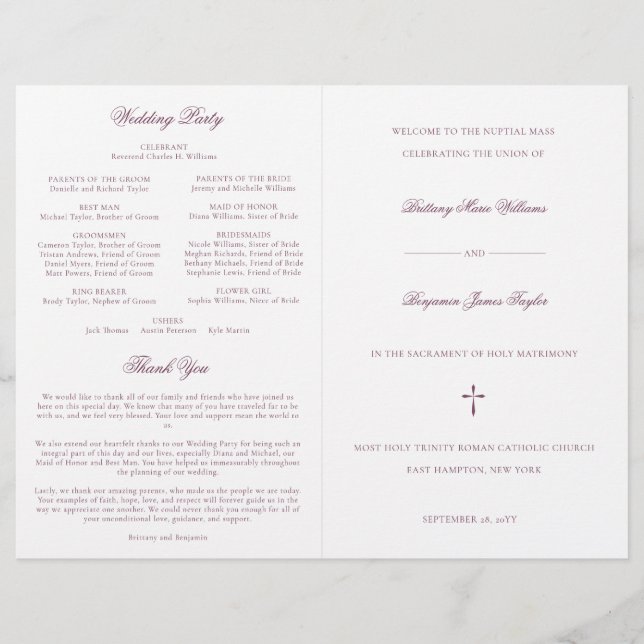 Papier Purple catholique Mariage cérémonie de cérémonie (Devant)