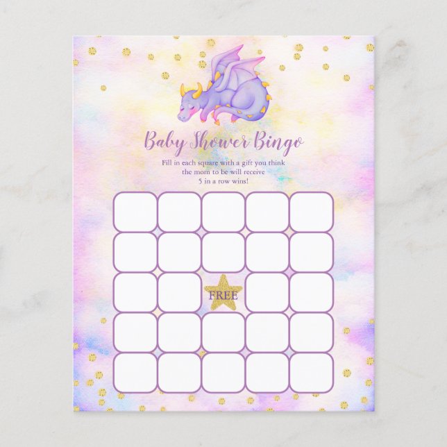 Papier Purple Dragon Baby shower Jeu de Bingo (Devant)