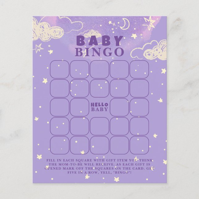 Papier Purple Dream Bingo Baby shower Jeu (Devant)