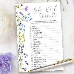 Papier Purple Fleur sauvage Baby Word Scramble Douche Jeu