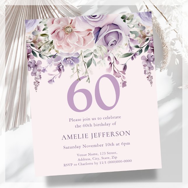 Papier Purple Floral 60e Budget Invitation Anniversaire (Créateur téléchargé)