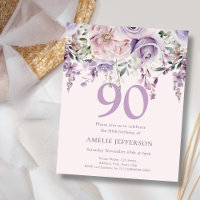 Purple Floral 90e Budget Invitation Anniversaire
