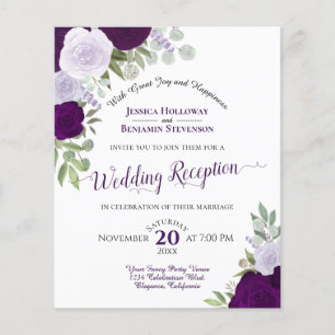 Papier Purple Floral Budget Mariage Réception Invitation