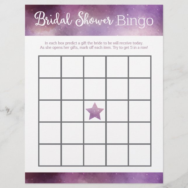 Papier Purple Galaxy Fête des mariées Jeu de Bingo (Devant)