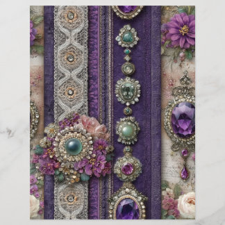 Papier Purple Gems Vintage Junk Journal Scrapbook Paper