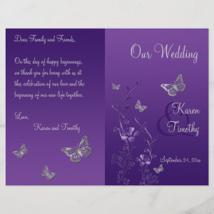Papier Purple Grey Butterfly Floral Wedding Program
