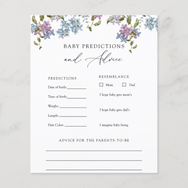 Papier Purple Lilac Flowers Baby Conseils et prédictions (Devant)