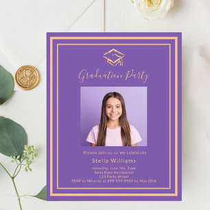 Papier Purple photo Graduation Party invitation