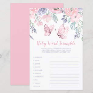 Papier Purple rose Floral Papillon Word Scramble Jeu