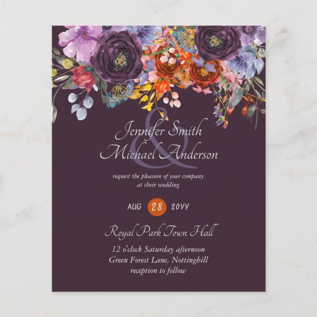 Papier Purple Sage Orange Rose Floral Invitations de mari (Devant)
