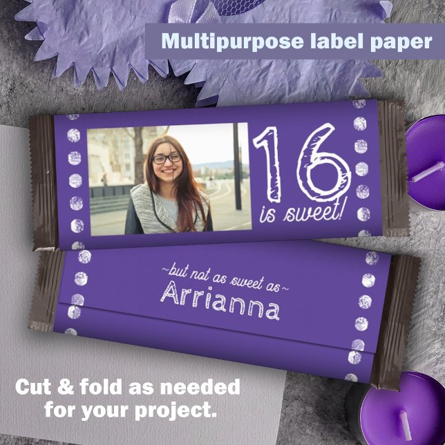 Papier Purple Sweet 16 Anniversaire Candy Bar Wrapper (Purple personalized candy bar label, sweet 16 chocolate bar wrapper customized party candy )