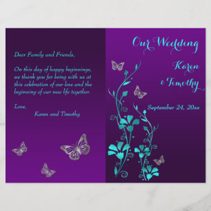 Papier Purple Turquoise Butterfly Floral Wedding Programm