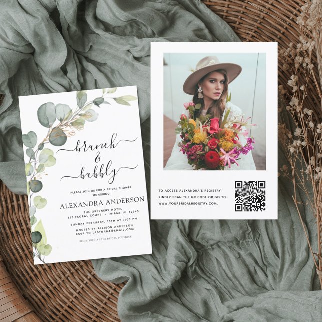 Papier QR Code Brunch & Bubbly Bridal Shower Invitation (Créateur téléchargé)