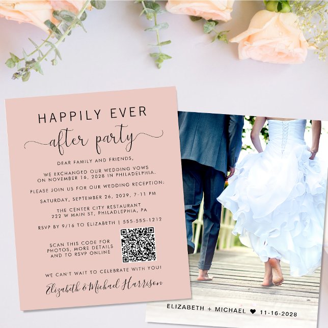 Papier QR Code Photo Blush Mariage Réception Invitation (Your love story deserves a grand celebration!)