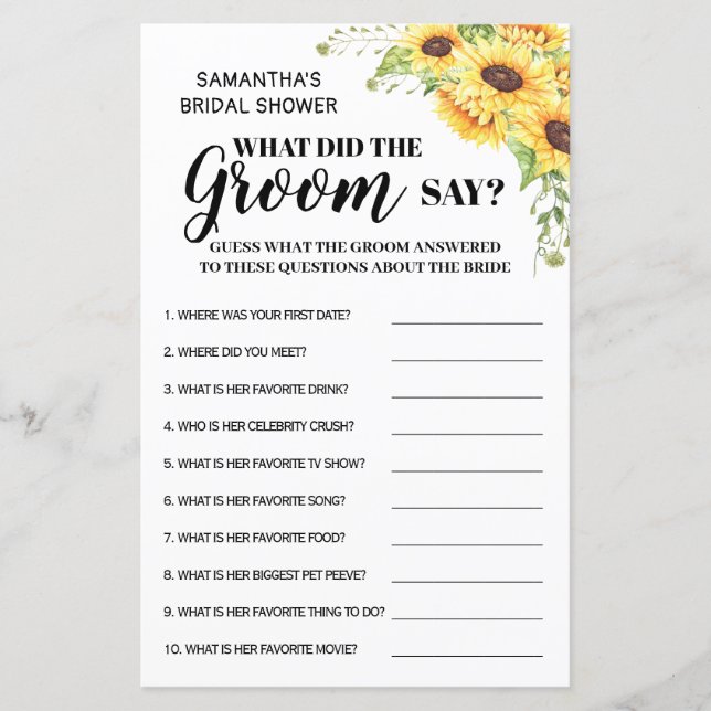 Papier Qu'a dit Groom dans le jeu de douche nuptiale bili (Devant)