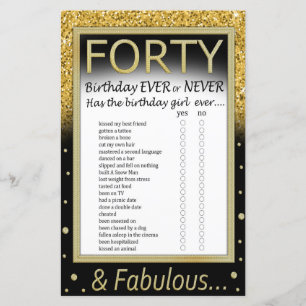 Papier Quarante Anniversaire Jamais ou jamais Jeu