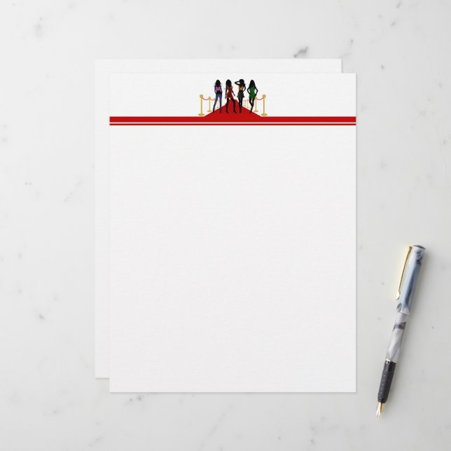 Papier Quatre mannequins de mode posant sur le tapis roug (Devant/Arrière en situation)