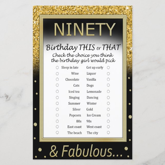 Papier Quatre-vingt-dix Anniversaire Ce ou Ce Jeu (Devant)