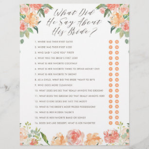 Papier Que Dit-Il Au Sujet De Sa Mariée Jeu De Baby Showe