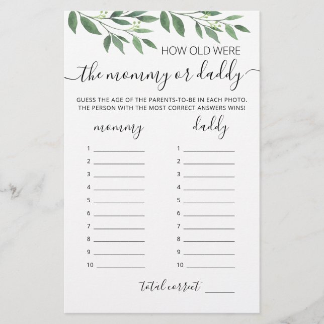 Papier Quel âge avaient-ils à jouer Baby shower partie (Devant)