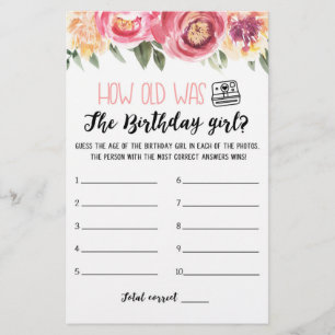 Papier Quel âge avait Birthday girl Jeu de fête d'anniver