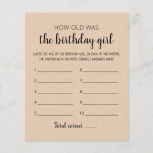 Papier Quel âge avait Birthday girl Jeu de fête d'anniver