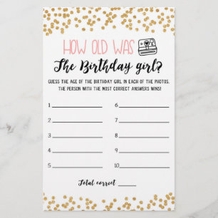 Papier Quel âge avait Birthday girl Jeu de fête d'anniver