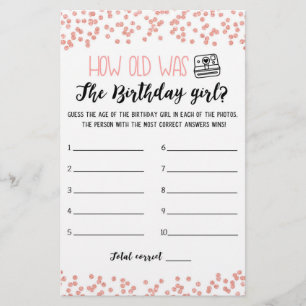 Papier Quel âge avait Birthday girl Jeu de fête d'anniver