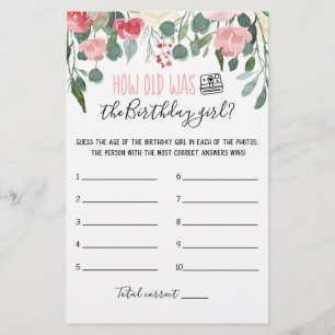 Papier Quel âge avait Birthday girl Jeu de fête d'anniver