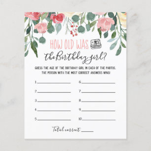 Papier Quel âge avait Birthday girl Jeu de fête d'anniver